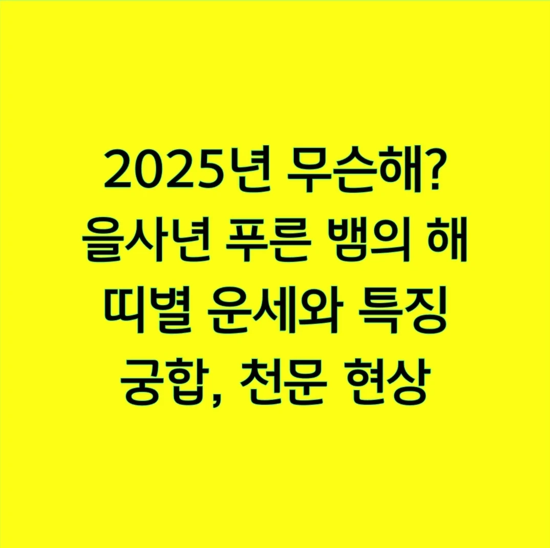 2025년 무슨해? 을사년 푸른 뱀의 해, 띠별 운세와 특징, 궁합, 천문 현상